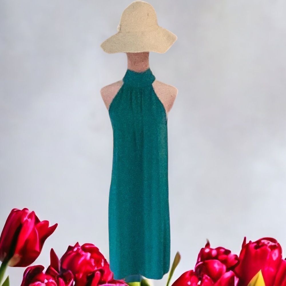 MICHAEL KORS SLEEVELESS HALTER MINI DRESS GREEN MEDIUM - Picture 3 of 10